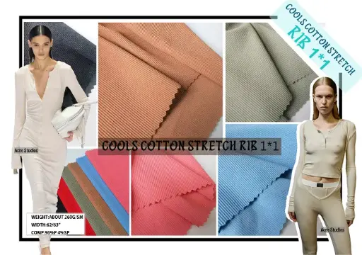 [96P 4SP] COOLS COTTON STRETCH RIB 1*1